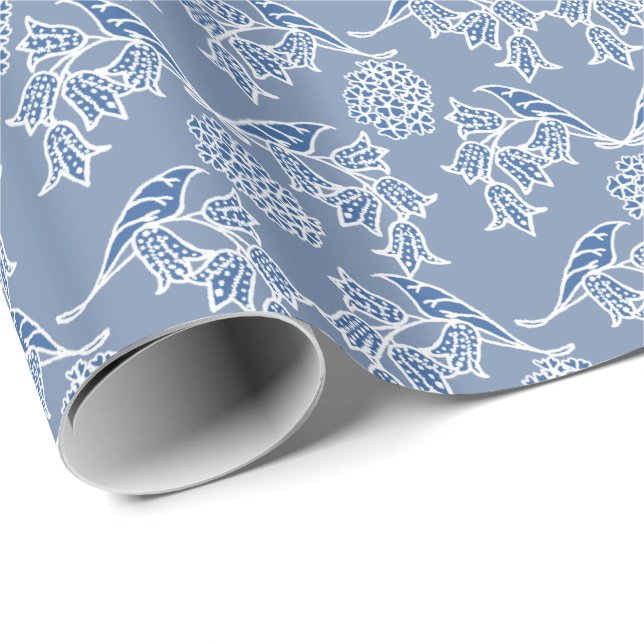 Indigo Blue Ethnic Floral Print Wrapping Paper Geschenkpapier (Rolleneckpunkt)