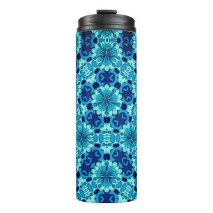 Indigo Blue Floral Chinesisches Fliesenmuster Thermosbecher