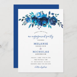 Indigo Blue Floral Drop Engagement Party Einladung