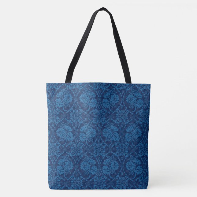 Indigo Blue Floral Imitate Spitzen Muster (Vorderseite)