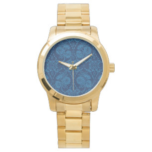 Indigo Blue Floral Imitate Spitzen Muster Armbanduhr