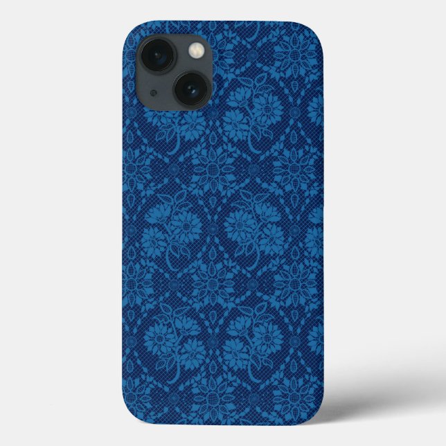 Indigo Blue Floral Imitate Spitzen Muster Case-Mate iPhone Hülle (Rückseite)