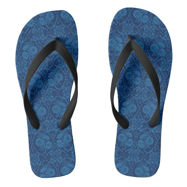 Indigo Blue Floral Imitate Spitzen Muster Flip Flops (Fußbett)