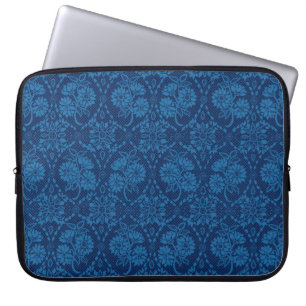 Indigo Blue Floral Imitate Spitzen Muster Laptopschutzhülle