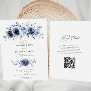 Indigo Blue Floral Wedding One Piece Einladung