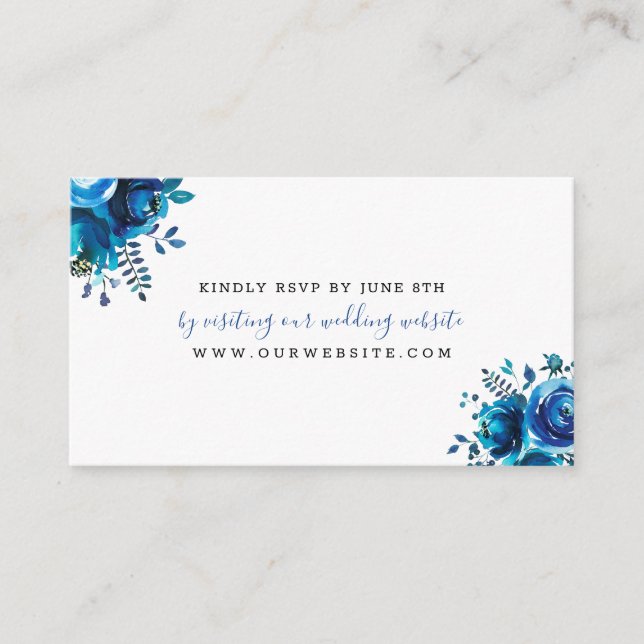 Indigo Blue Floral wedding RSVP online Begleitkarte (Vorderseite)