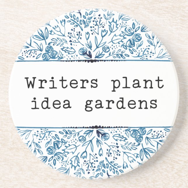 Indigo Blue Floral | Writers Pflanze Idea Gardens Sandstein Untersetzer (Vorne)