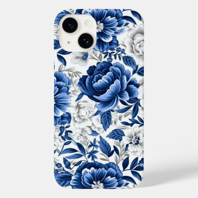 Indigo Blue Flowers Case-Mate iPhone Hülle (Rückseite)