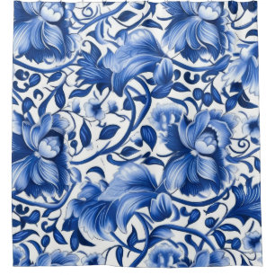 Indigo Blue Flowers Duschvorhang