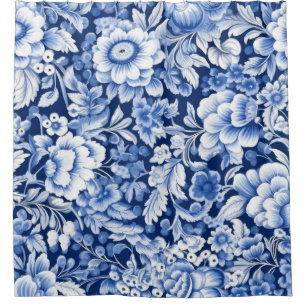 Indigo Blue Flowers Duschvorhang