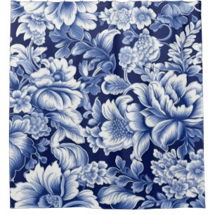Indigo Blue Flowers Duschvorhang