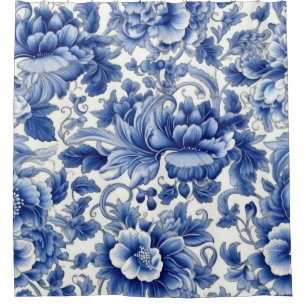 Indigo Blue Flowers Duschvorhang