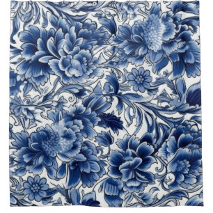 Indigo Blue Flowers Duschvorhang