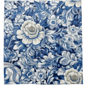 Indigo Blue Flowers Duschvorhang