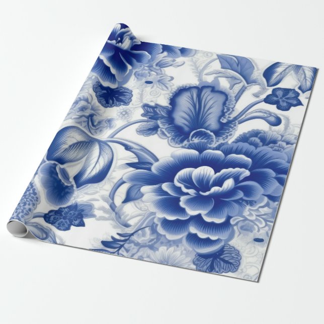 Indigo Blue Flowers Geschenkpapier (Ungerollt)