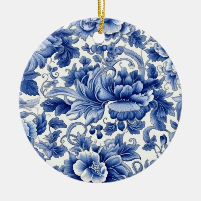 Indigo Blue Flowers Keramik Ornament (Vorne)