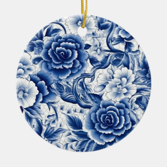 Indigo Blue Flowers Keramik Ornament (Vorne)
