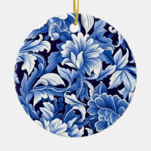 Indigo Blue Flowers Keramik Ornament