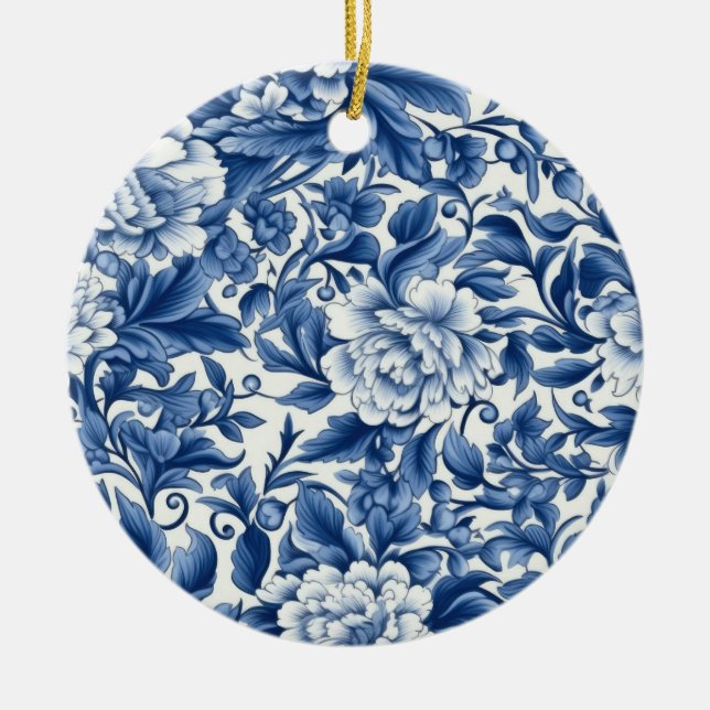 Indigo Blue Flowers Keramik Ornament (Vorne)