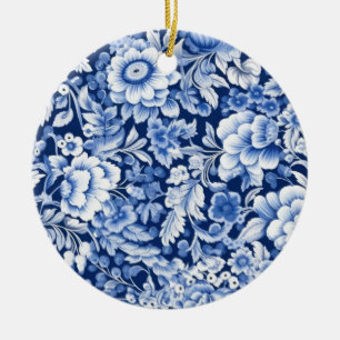 Indigo Blue Flowers Keramik Ornament