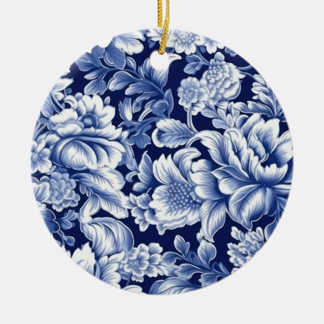 Indigo Blue Flowers Keramik Ornament (Vorne)