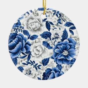 Indigo Blue Flowers Keramik Ornament