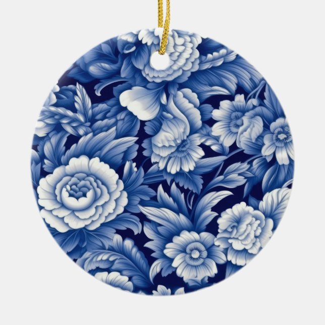 Indigo Blue Flowers Keramik Ornament (Vorne)