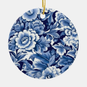 Indigo Blue Flowers Keramik Ornament