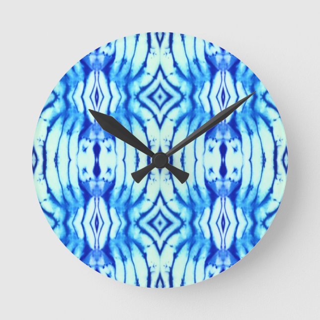 Indigo Blue Gefärbte Krawatte Wall Clock Runde Wanduhr (Vorderseite)