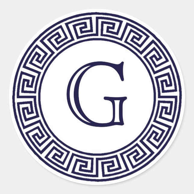 Indigo Blue Greece Key Monogram Umschlag Aufkleber (Vorderseite)