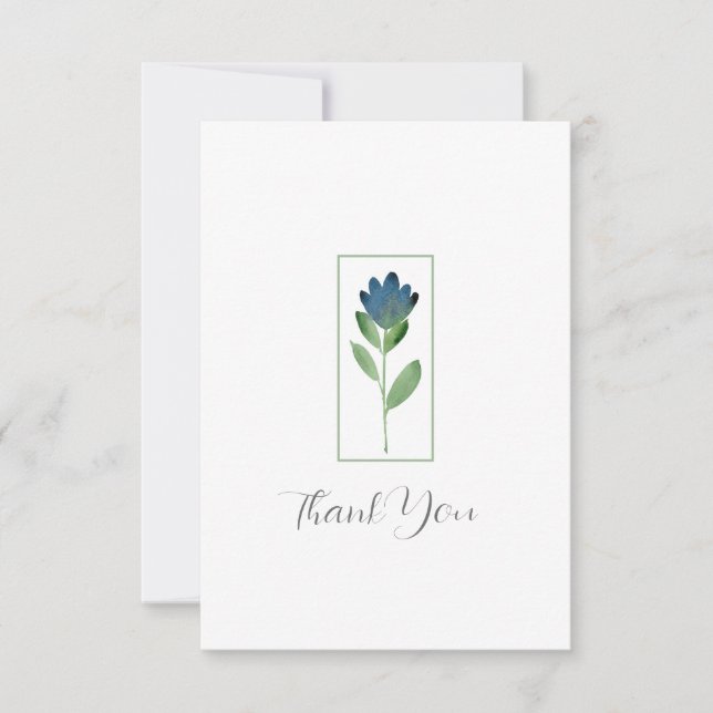 Indigo Blue, Green Watercolor Abstrakte Blume Dankeskarte (Vorderseite)