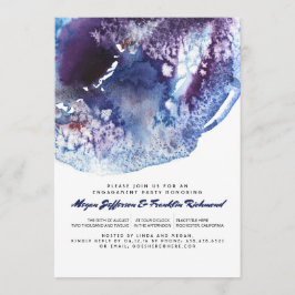 Indigo Blue Modern Watercolor Engagement Party Einladung