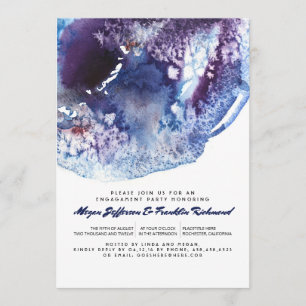 Indigo Blue Modern Watercolor Engagement Party Einladung
