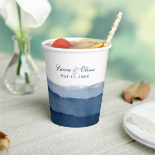 Indigo Blue Ombre Watercolor Wedding Dusche Pappbecher