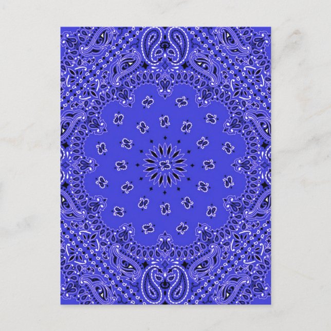 Indigo Blue Paisley Western Bandana Scarf Print Postkarte (Vorderseite)