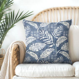 Indigo Blue Palm Blätter Throw Kissen