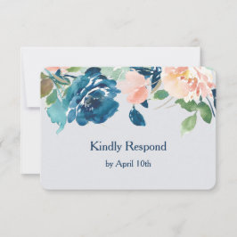 Indigo Blue Peach Rose Wedding RSVP