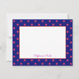 Indigo Blue Pink Orange Diamond Polka Dot Name Mitteilungskarte