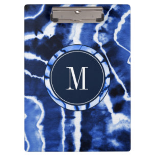 Indigo Blue Shibori Gefärbte Krawatte Watercolor  Klemmbrett