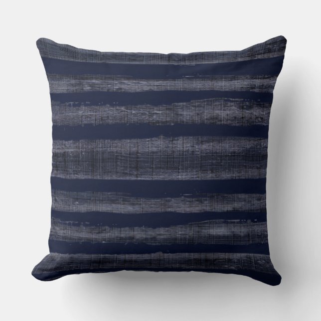 Indigo Blue Stripes Nautical Kissen (Vorderseite)