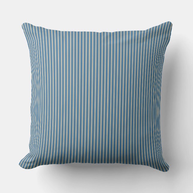Indigo Blue Ticking Stripe Kissen (Vorderseite)