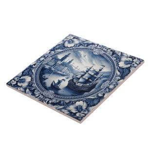 Indigo Blue Tiles zeigen Meereslandschaft Fliese