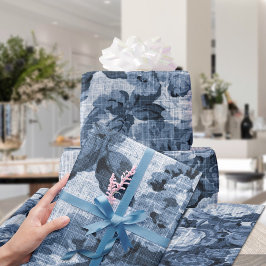 Indigo Blue Tone Vintag Bläsertoilgewebe Nr. 4 Geschenkpapier