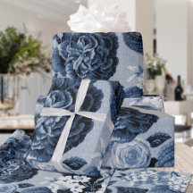 Indigo Blue Vintag Floral Toile Matte Finish