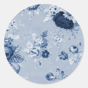 Indigo Blue Vintag Floral Toile No.4 Runder Aufkleber