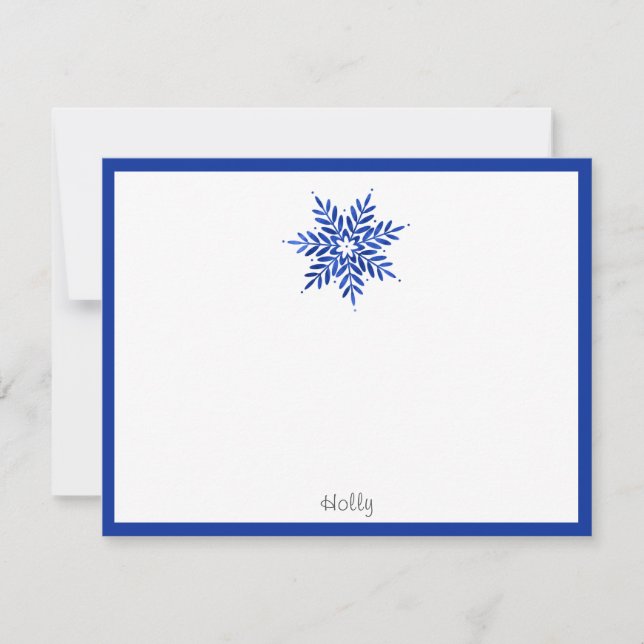 Indigo Blue Watercolor Abstrakt Snowflake Mitteilungskarte (Vorderseite)