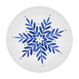 Indigo Blue Watercolor Abstrakt Snowflake Schneidebrett