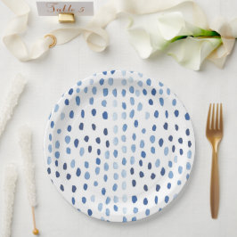 Indigo blue watercolor polka dots shibori japanese pappteller