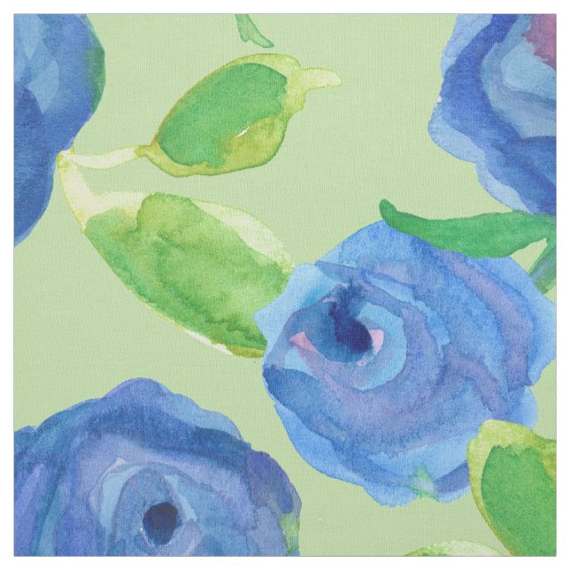 Indigo Blue Watercolor Rose Green Stoff (Muster)
