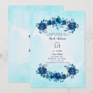 Indigo Blue Watercolor Rustikales Brautparty Einladung